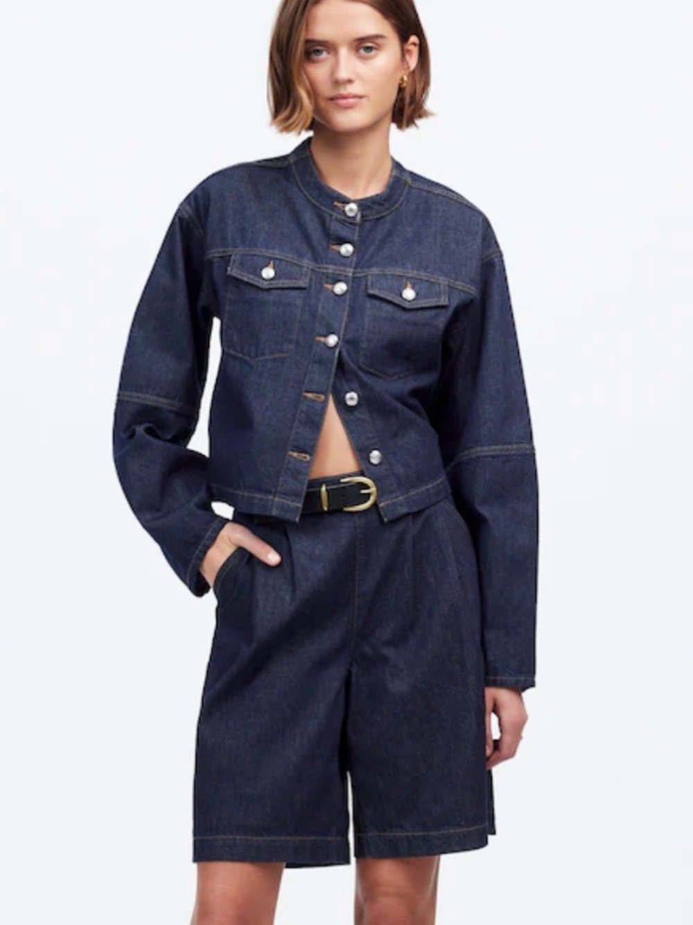 Madewell Pleated Denim Women Trouser Women Shorts - Essex Wash